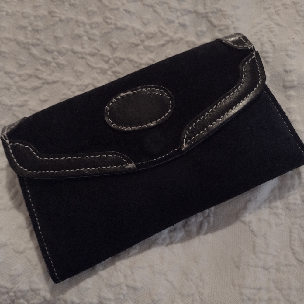NWOT soft blue black suede leather clutch wallet